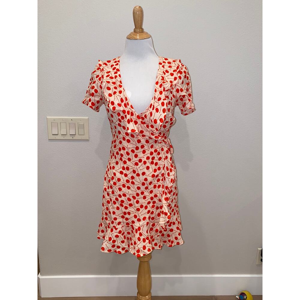 Beach Riot Summer Dress Cherry Wrap S/S Mini size XS